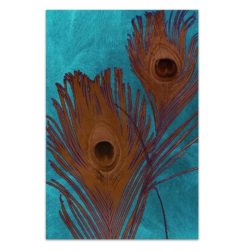 Peacock Feather Wall Art in Teal and Brown